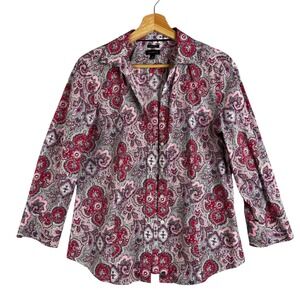 Talbots Women's Size 8 Wrinkle Resistant Paisley Print Button Down Shirt